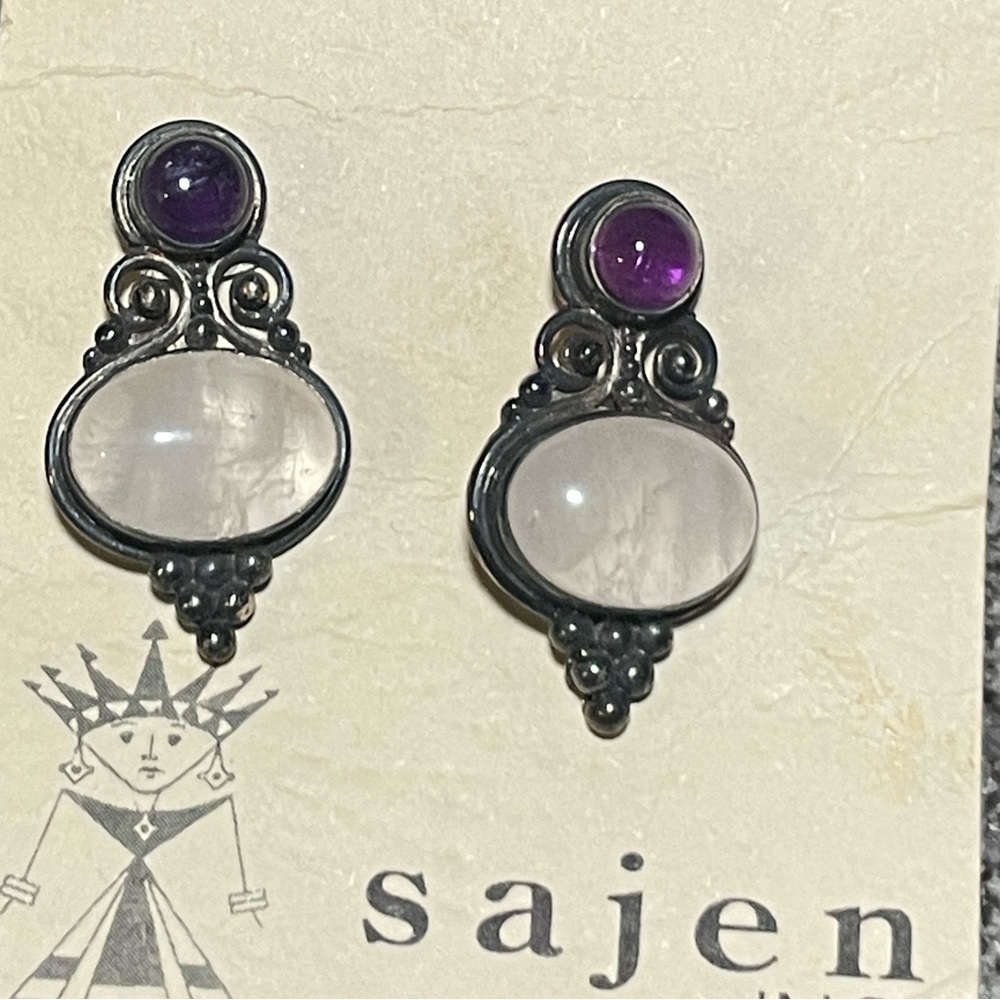 Sajen Sterling Silver Amethyst and Quartz Earrings - Picture 6 of 6